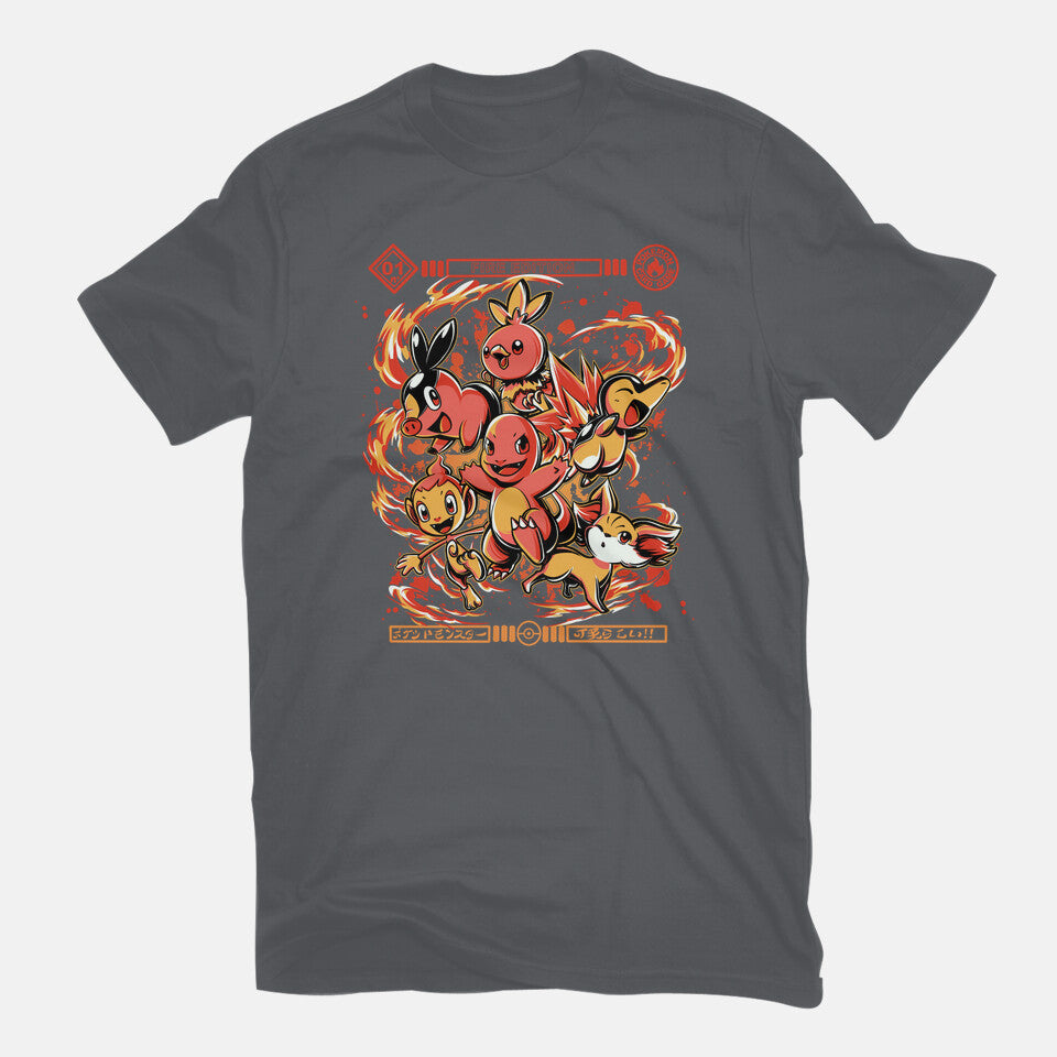 Fire Starters – Anime Graphic T-Shirt in charcoal, flat-lay product view