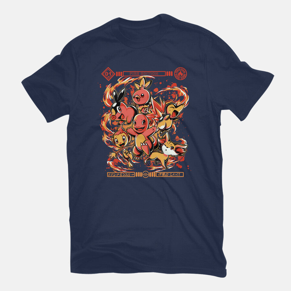 Fire Starters – Anime Graphic T-Shirt in navy, flat-lay product view