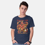 Model wearing navy Fire Starters – Anime Graphic T-Shirt