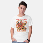 Model wearing white Fire Starters – Anime Graphic T-Shirt
