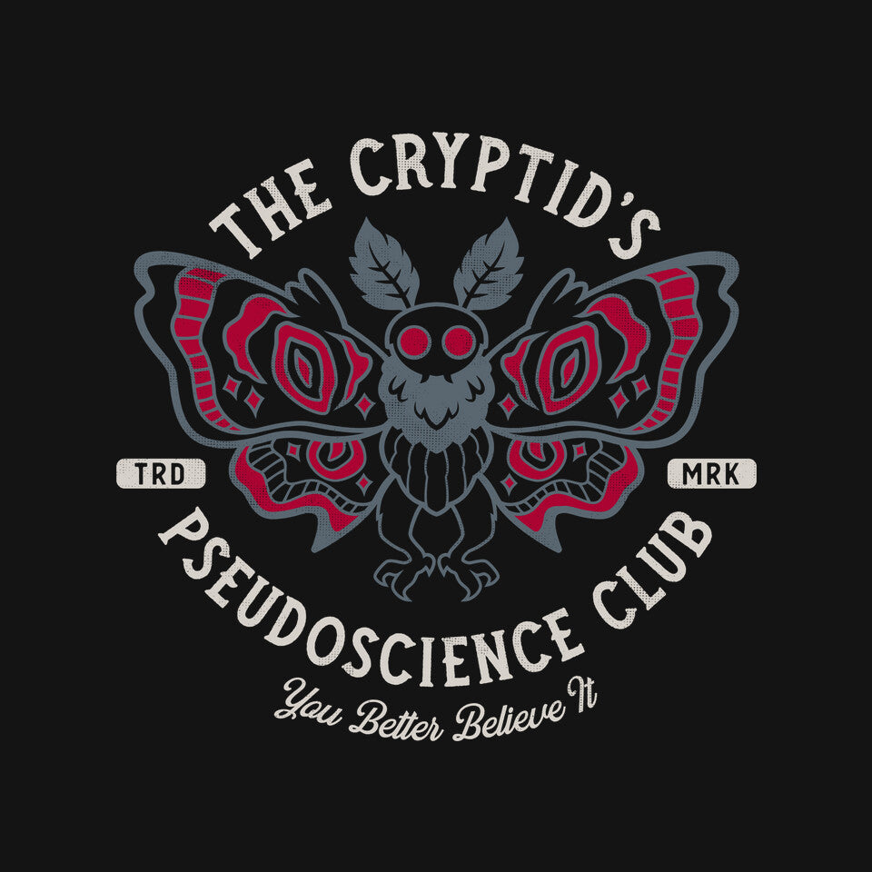 The Cryptid's Pseudoscience Club – Animal Graphic T-Shirt design artwork for black graphic T-shirt