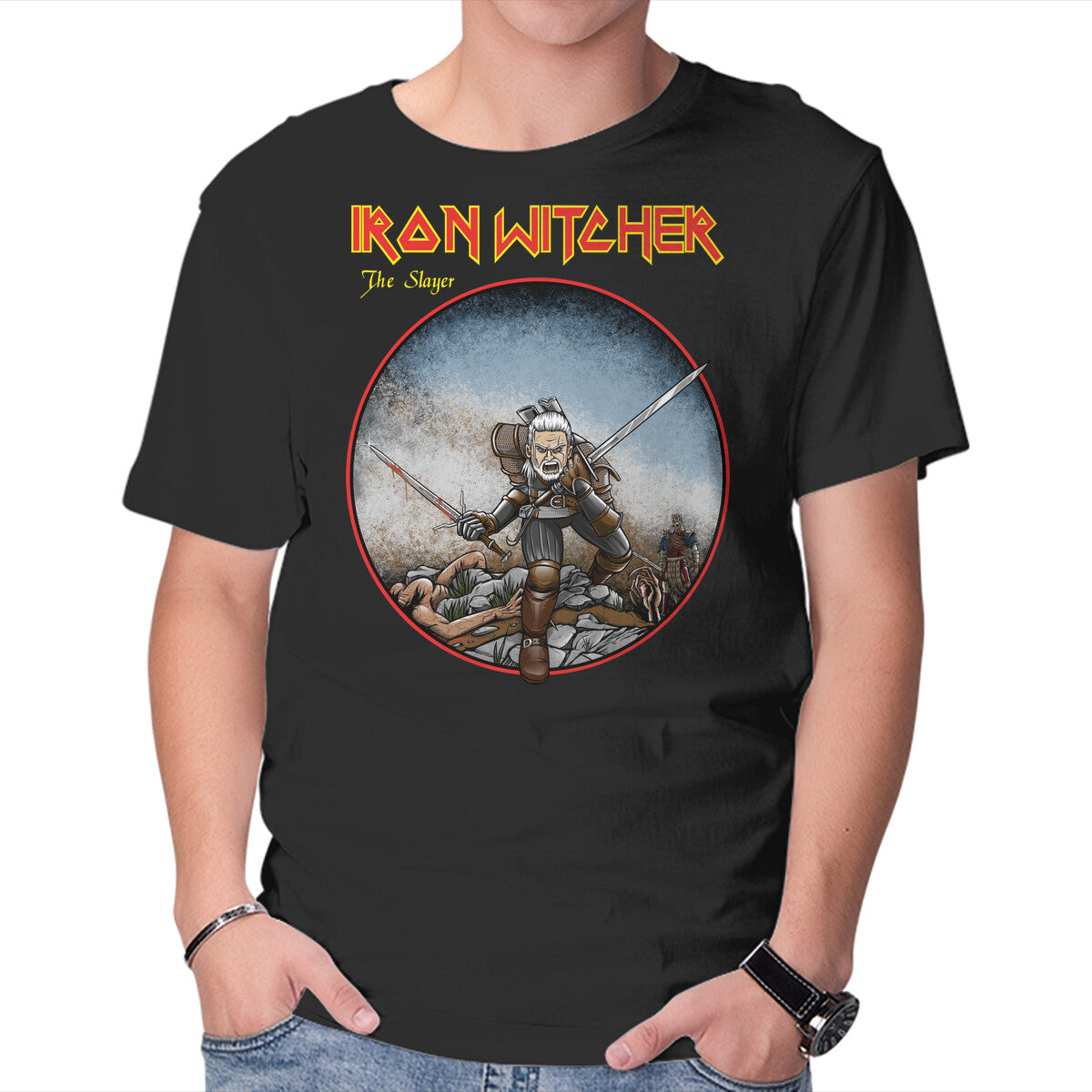 Iron Witcher – Gaming Graphic T-Shirt in black, product display