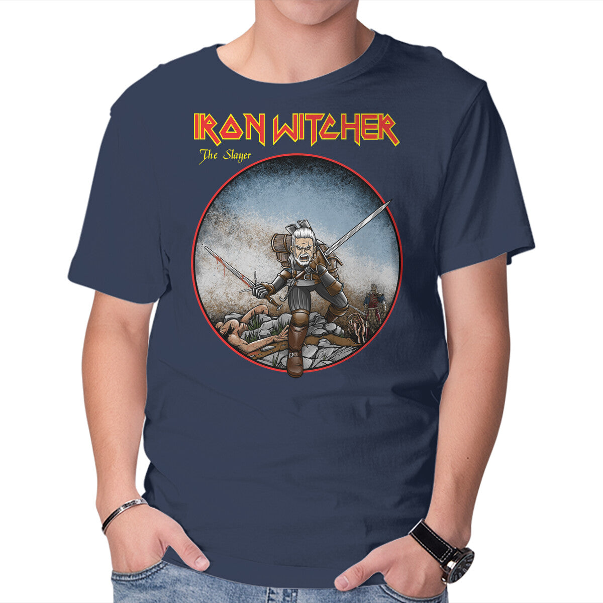 Iron Witcher – Gaming Graphic T-Shirt in navy, product display