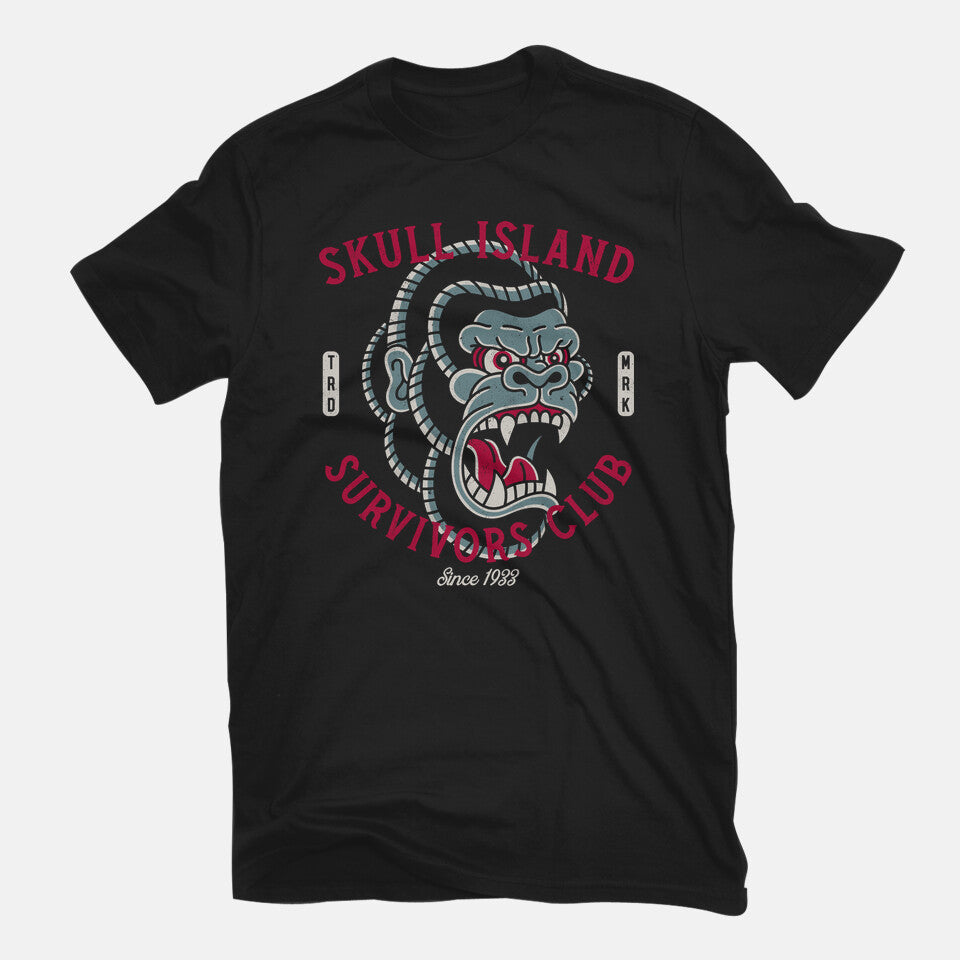 Skull Island Survivors Club – Movie Graphic T-Shirt in black, flat-lay product view