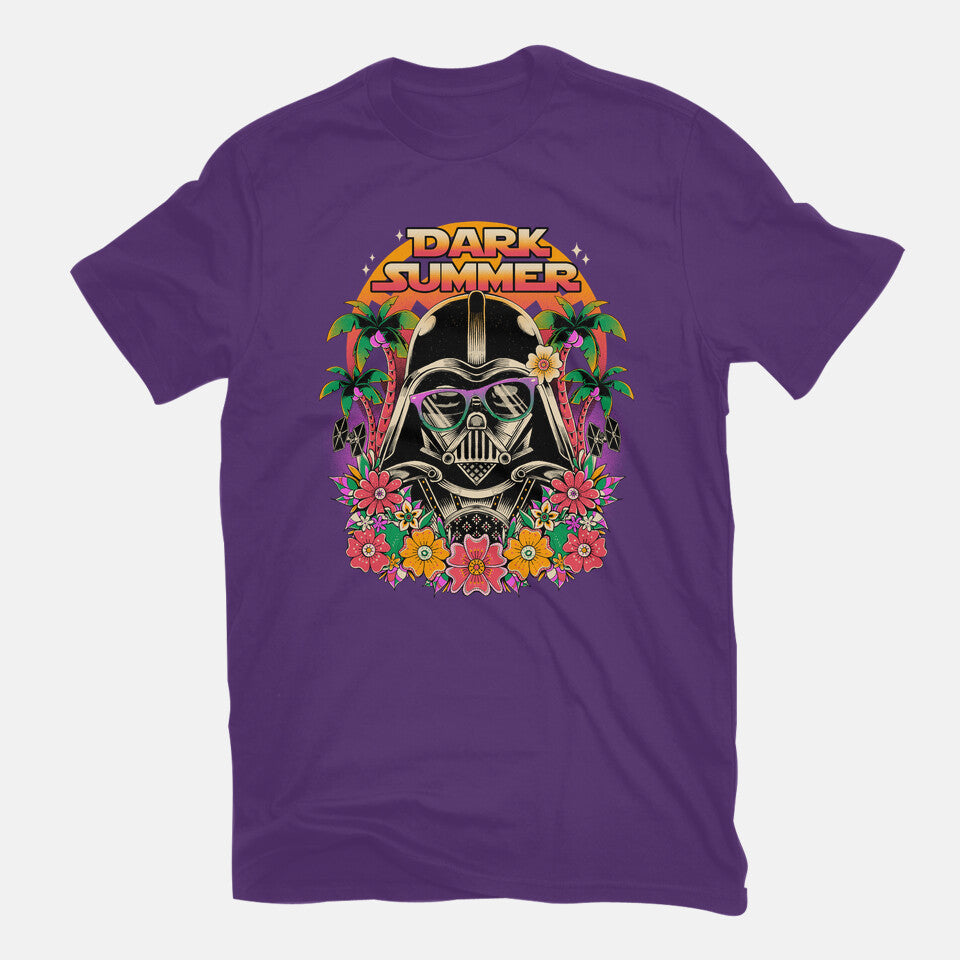 Dark Summer – Sci-Fi Graphic T-Shirt in purple, flat-lay product view