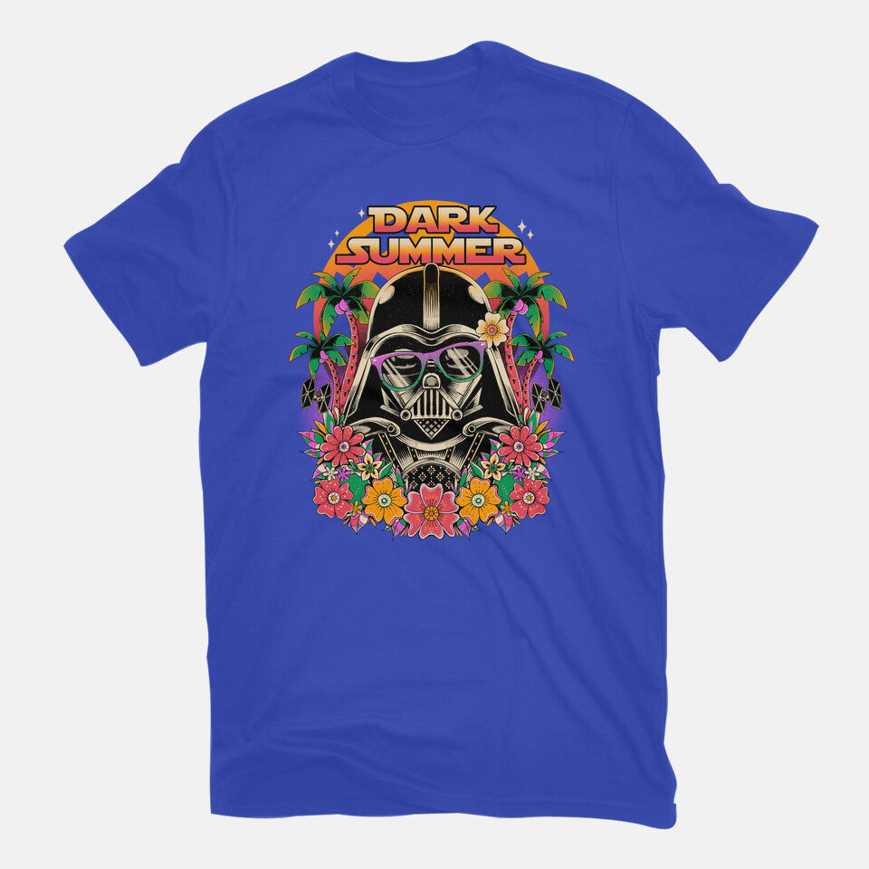 Dark Summer – Sci-Fi Graphic T-Shirt in royal blue, flat-lay product view