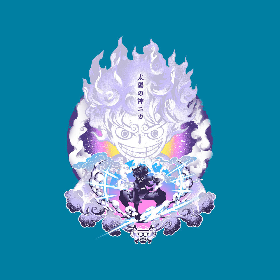 Awakening Gear Five – Anime Graphic T-Shirt design artwork for turquoise graphic T-shirt
