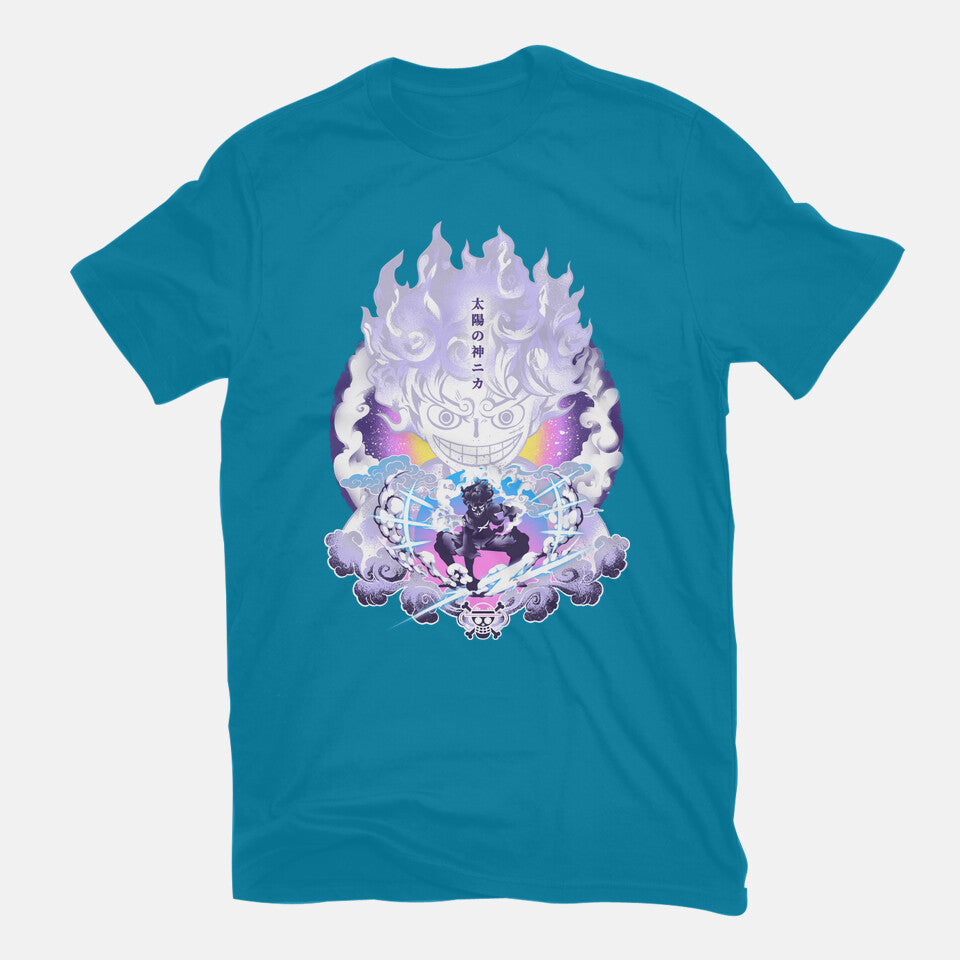 Awakening Gear Five – Anime Graphic T-Shirt in turquoise, flat-lay product view