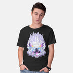 Model wearing black Awakening Gear Five – Anime Graphic T-Shirt