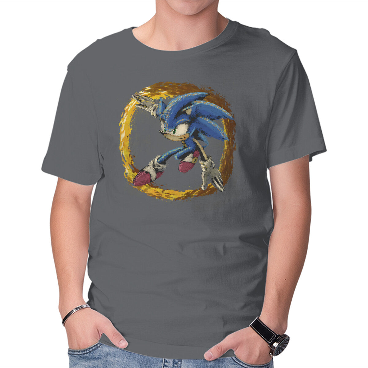 Runner's Paint – Gaming Graphic T-Shirt in charcoal, product display