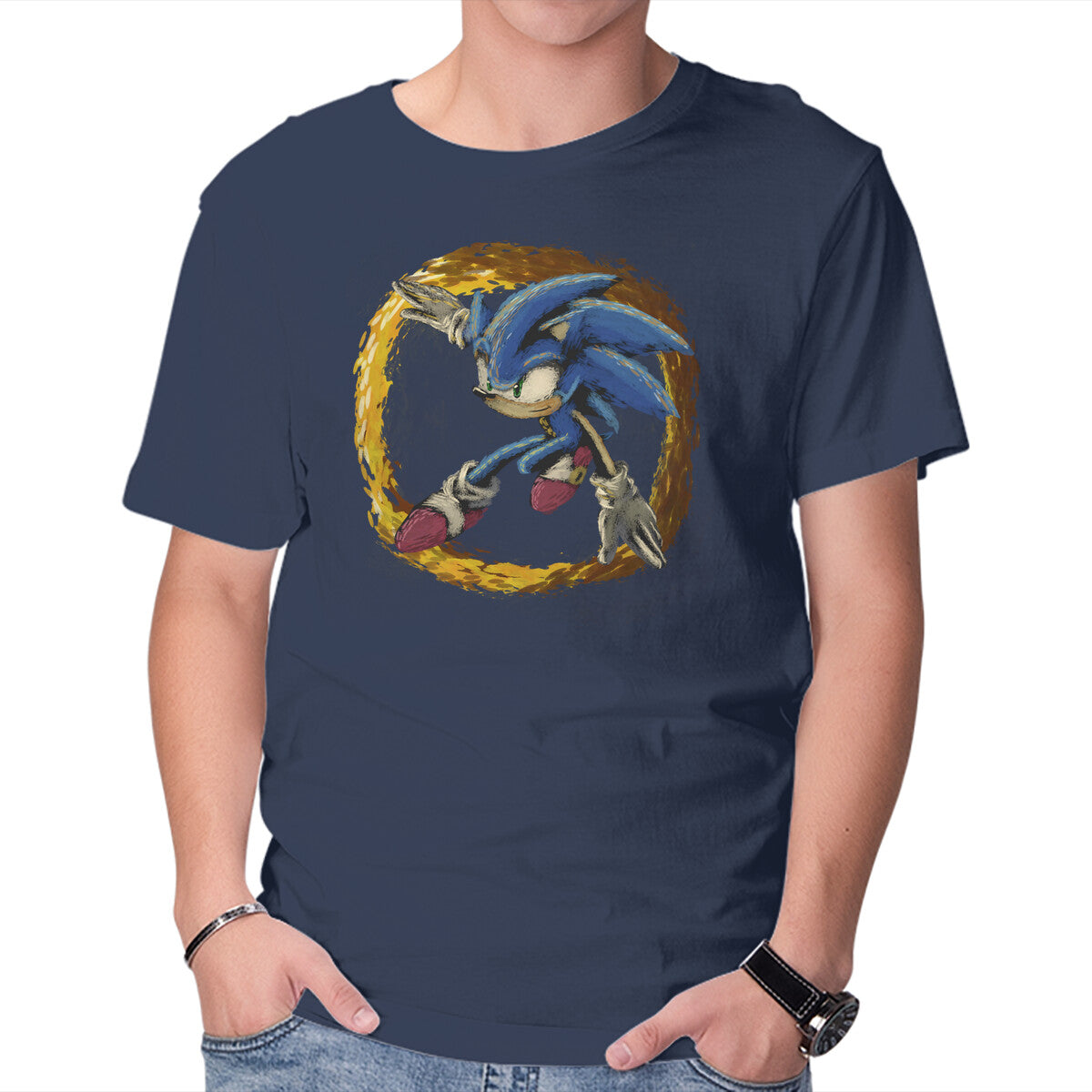 Runner's Paint – Gaming Graphic T-Shirt in navy, product display