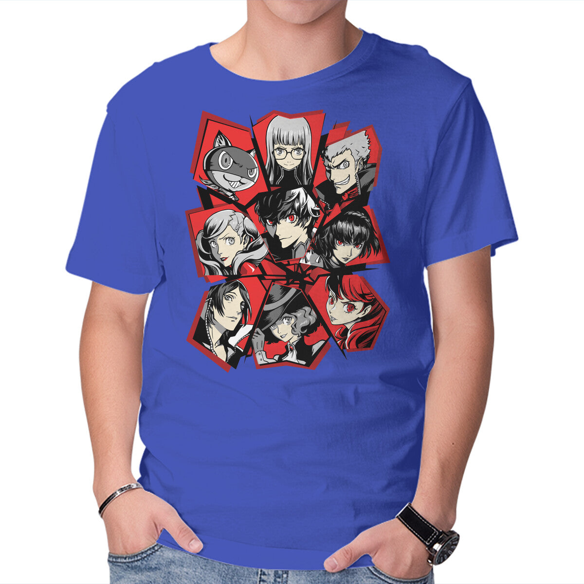 All Out Attack – Anime Graphic T-Shirt in royal blue, product display
