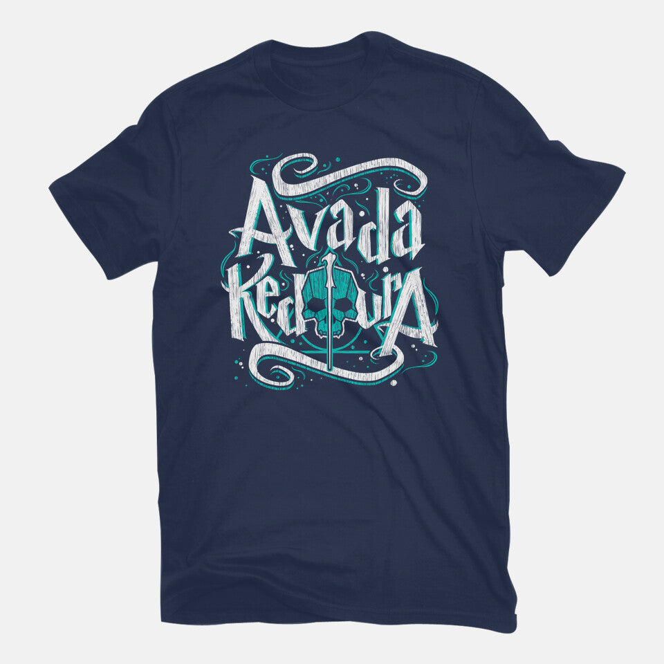 Avada Kedavra – Fantasy Graphic T-Shirt in navy, flat-lay product view