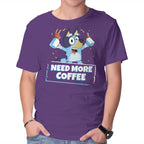 Bluey Needs More Coffee – Dog Graphic T-Shirt in purple, product display