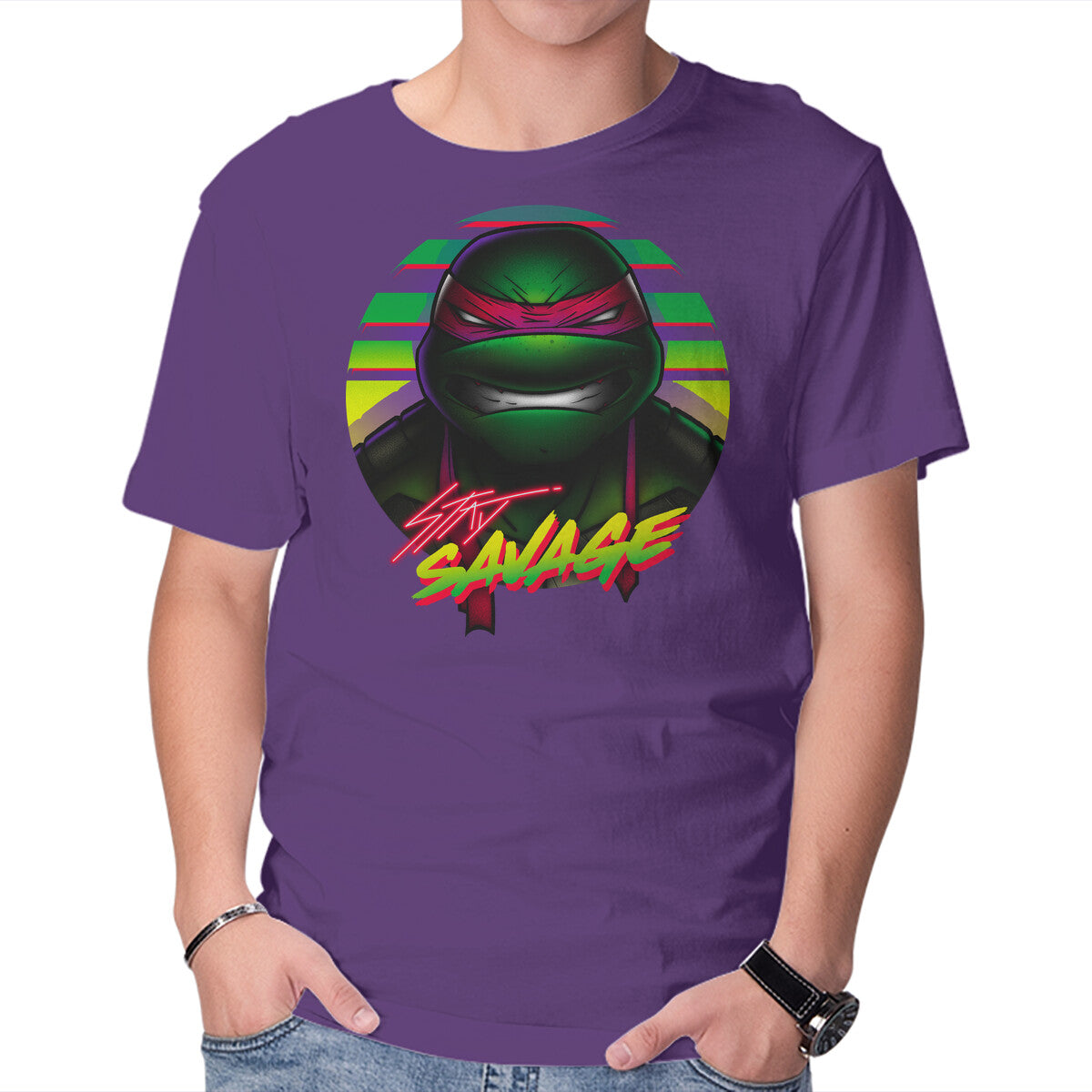 Stay Savage Turtle Graphic T-Shirt in purple, product display