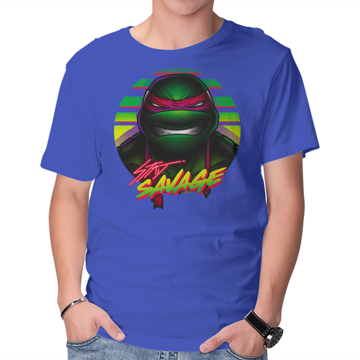 Stay Savage Turtle Graphic T-Shirt in royal blue, product display