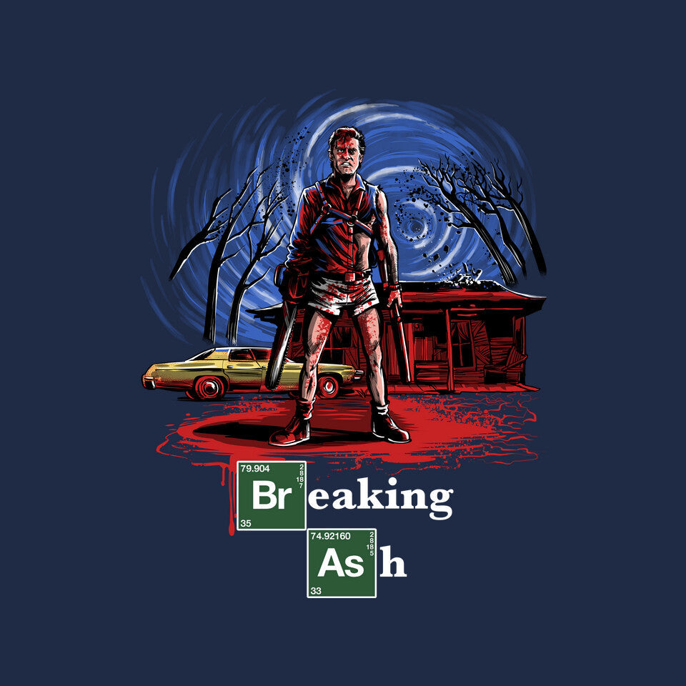 Breaking Ash – Horror Graphic T-Shirt design artwork for navy graphic T-shirt
