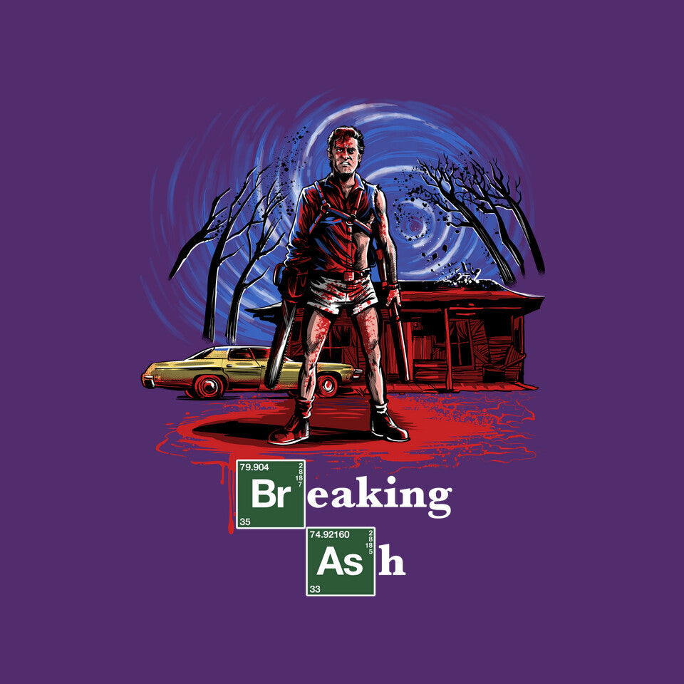 Breaking Ash – Horror Graphic T-Shirt design artwork for purple graphic T-shirt