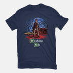 Breaking Ash – Horror Graphic T-Shirt in navy, flat-lay product view