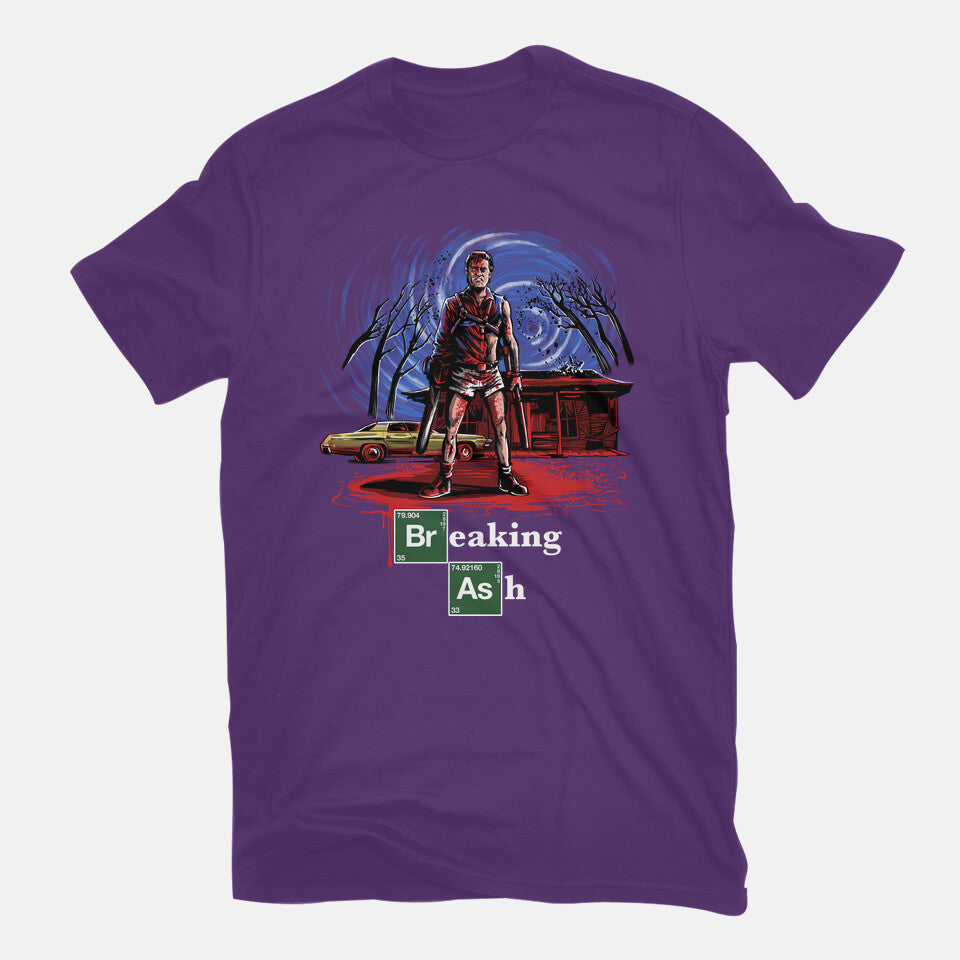 Breaking Ash – Horror Graphic T-Shirt in purple, flat-lay product view