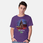 Model wearing purple Breaking Ash – Horror Graphic T-Shirt