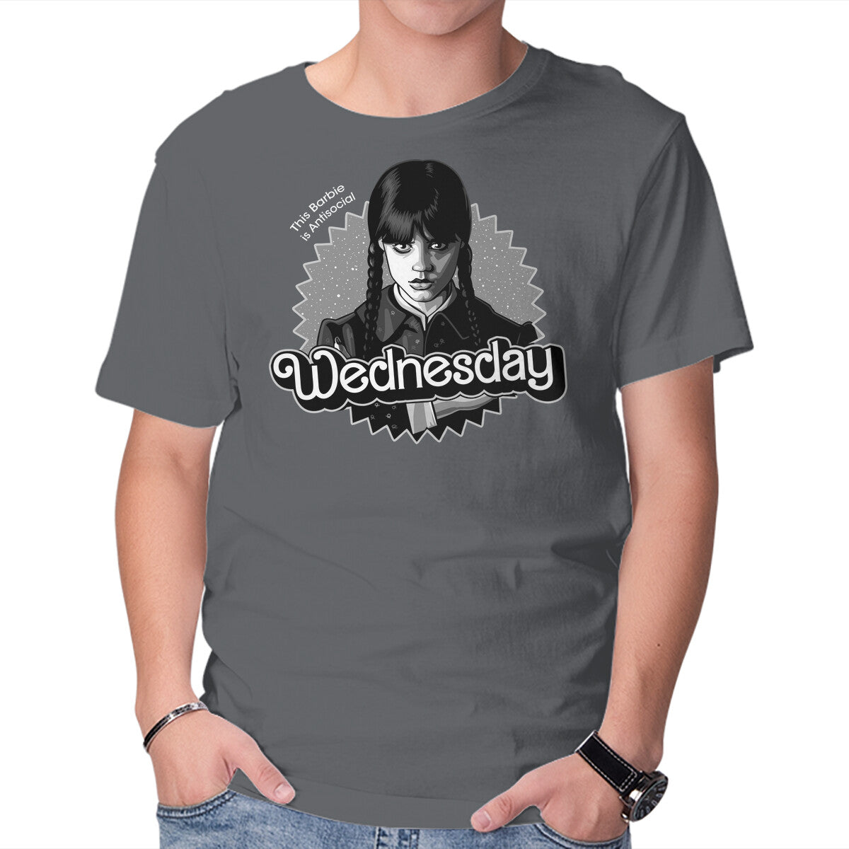 Antisocial Doll – Movie Graphic T-Shirt in charcoal, product display