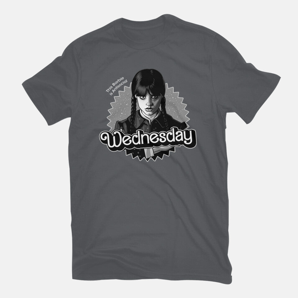 Antisocial Doll – Movie Graphic T-Shirt in charcoal, flat-lay product view
