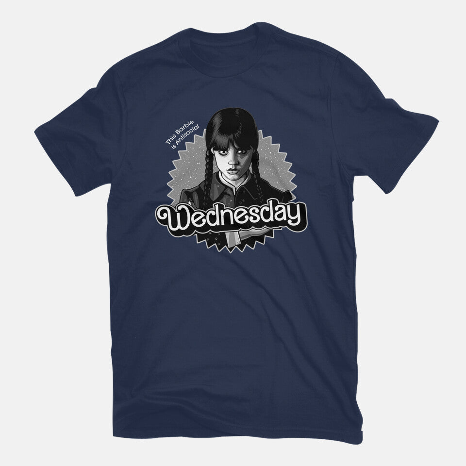 Antisocial Doll – Movie Graphic T-Shirt in navy, flat-lay product view