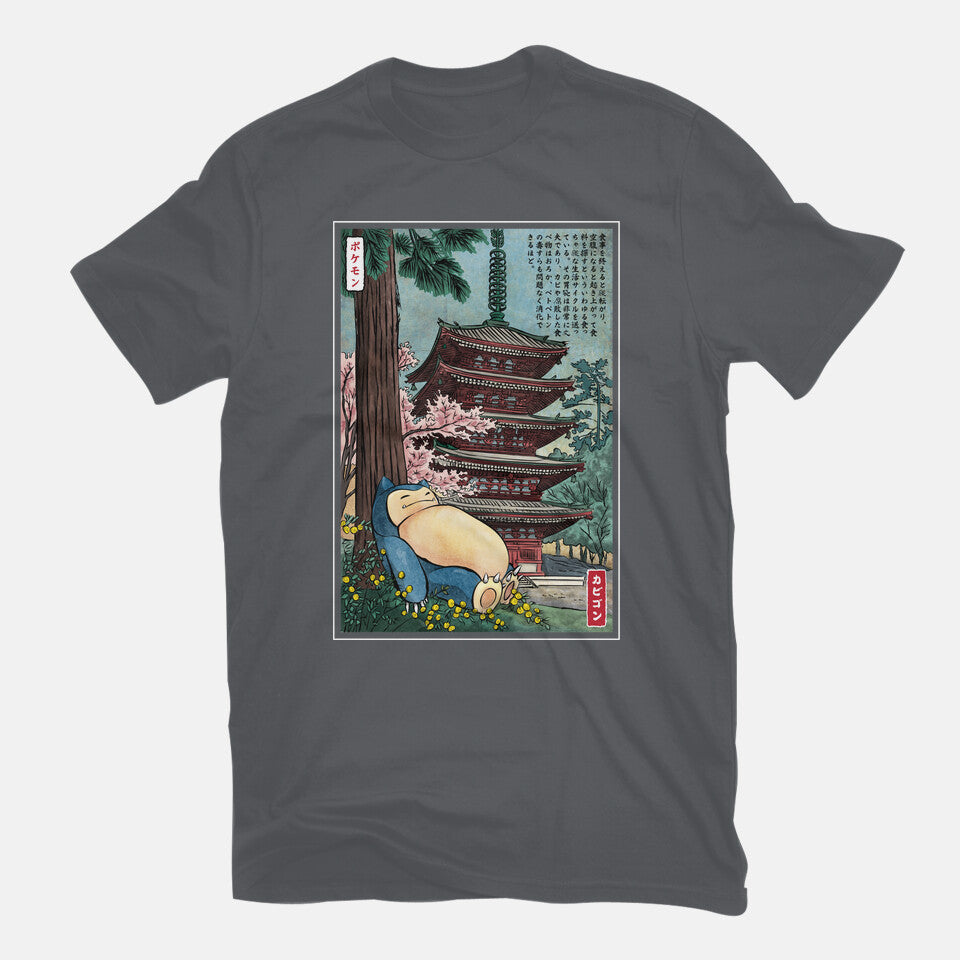 Taking A Nap In Japan – Anime Graphic T-Shirt in charcoal, flat-lay product view