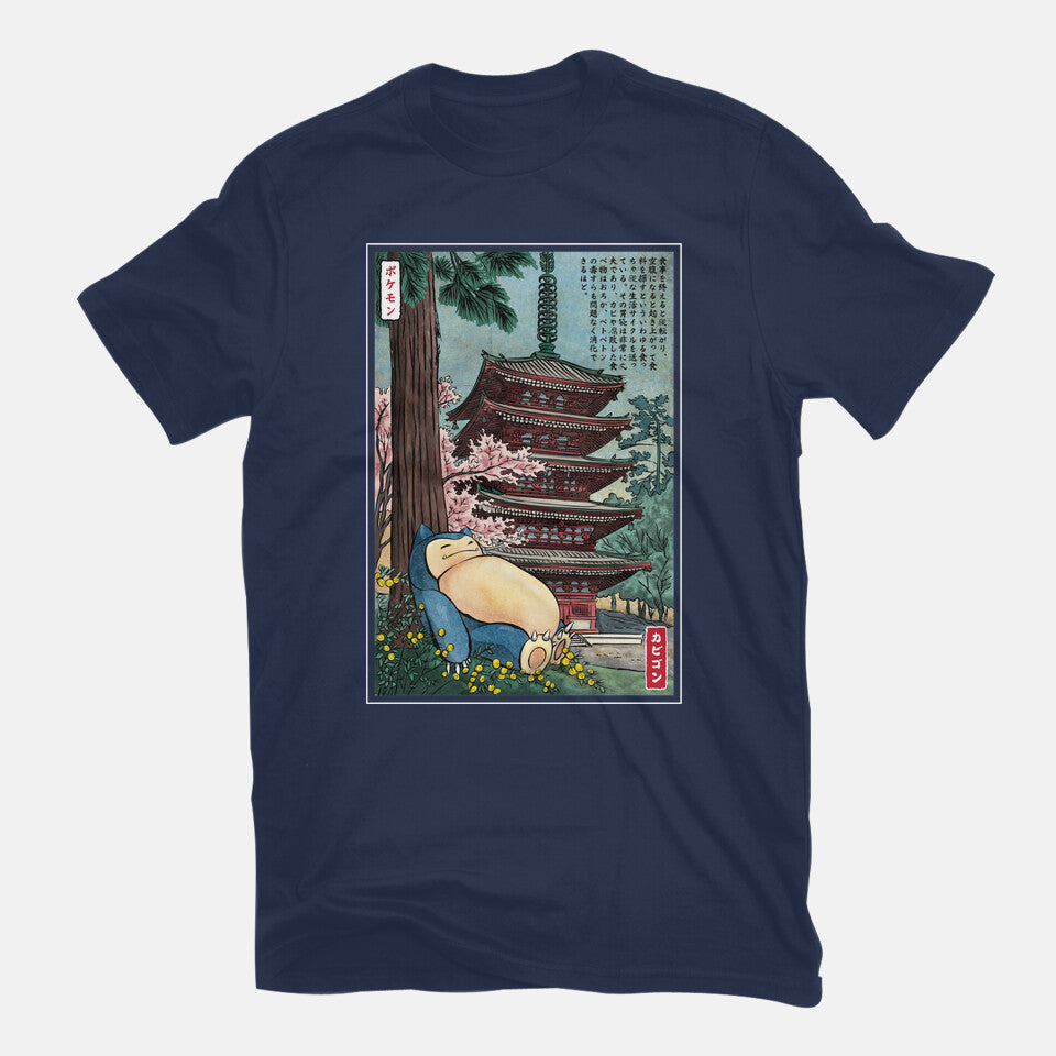 Taking A Nap In Japan – Anime Graphic T-Shirt in navy, flat-lay product view