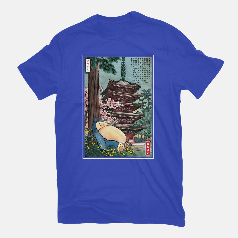 Taking A Nap In Japan – Anime Graphic T-Shirt in royal blue, flat-lay product view