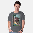 Model wearing charcoal Taking A Nap In Japan – Anime Graphic T-Shirt