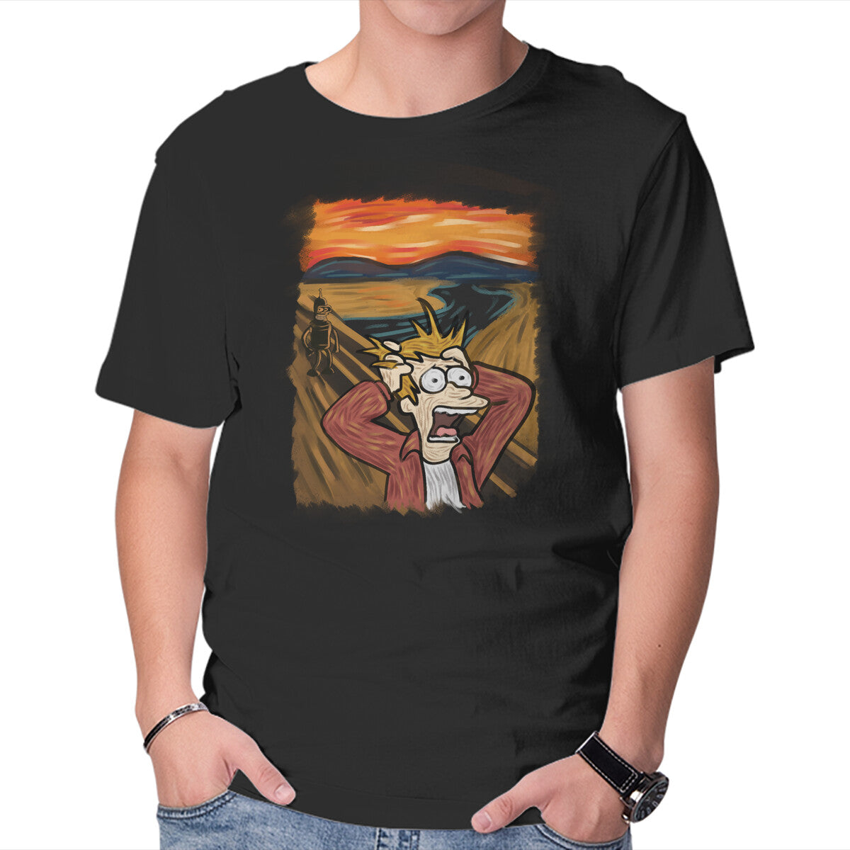 Wrong Time – Sci-Fi Graphic T-Shirt in black, product display