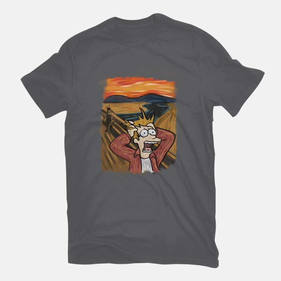 Wrong Time – Sci-Fi Graphic T-Shirt in charcoal, flat-lay product view
