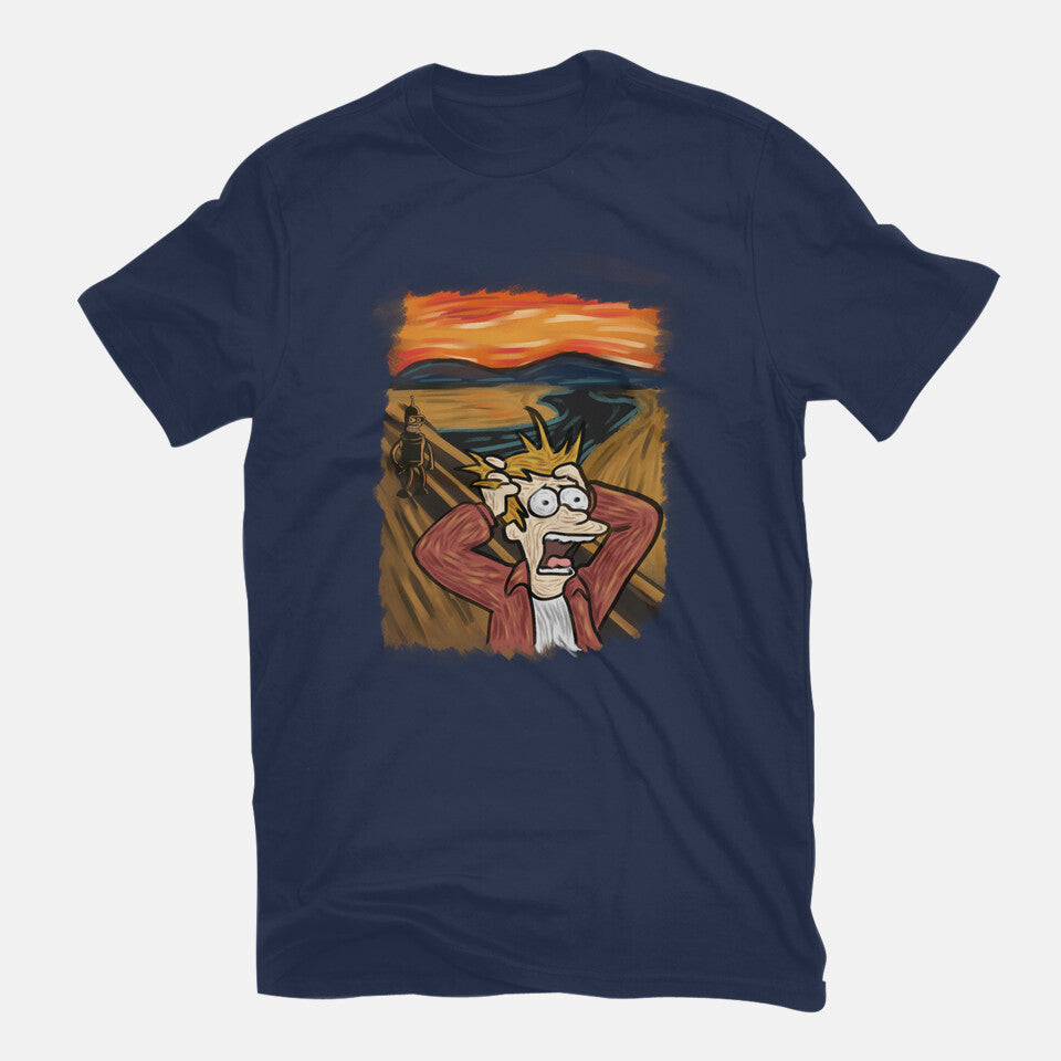 Wrong Time – Sci-Fi Graphic T-Shirt in navy, flat-lay product view