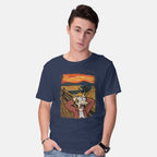Model wearing navy Wrong Time – Sci-Fi Graphic T-Shirt