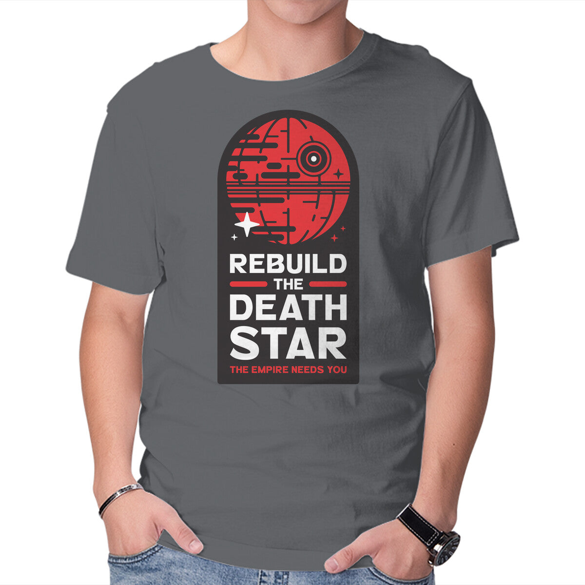 The Empire Needs You – Sci-Fi Graphic T-Shirt in charcoal, product display