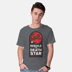 Model wearing charcoal The Empire Needs You – Sci-Fi Graphic T-Shirt