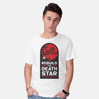 Model wearing white The Empire Needs You – Sci-Fi Graphic T-Shirt