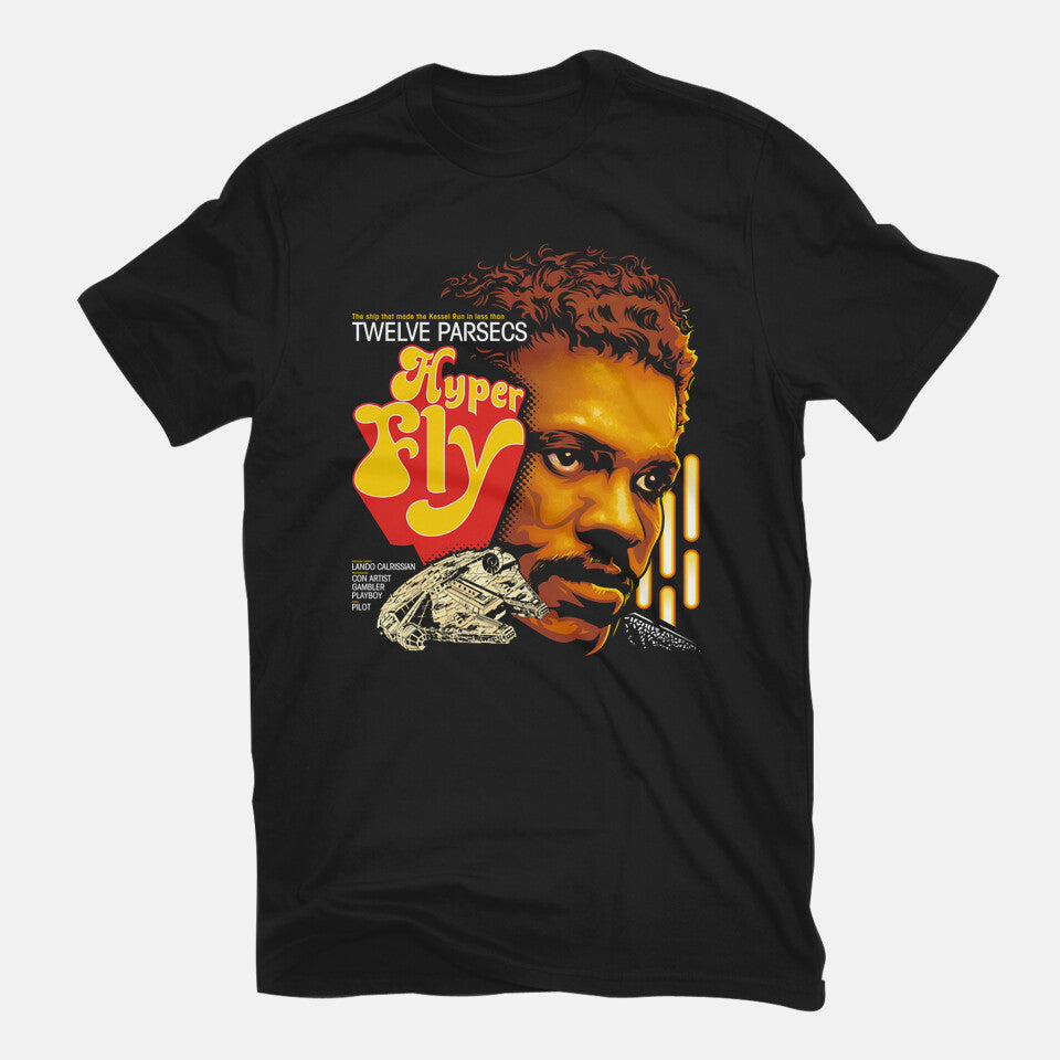 Hyper Fly – Sci-Fi Graphic T-Shirt in black, flat-lay product view