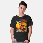 Model wearing black Hyper Fly – Sci-Fi Graphic T-Shirt