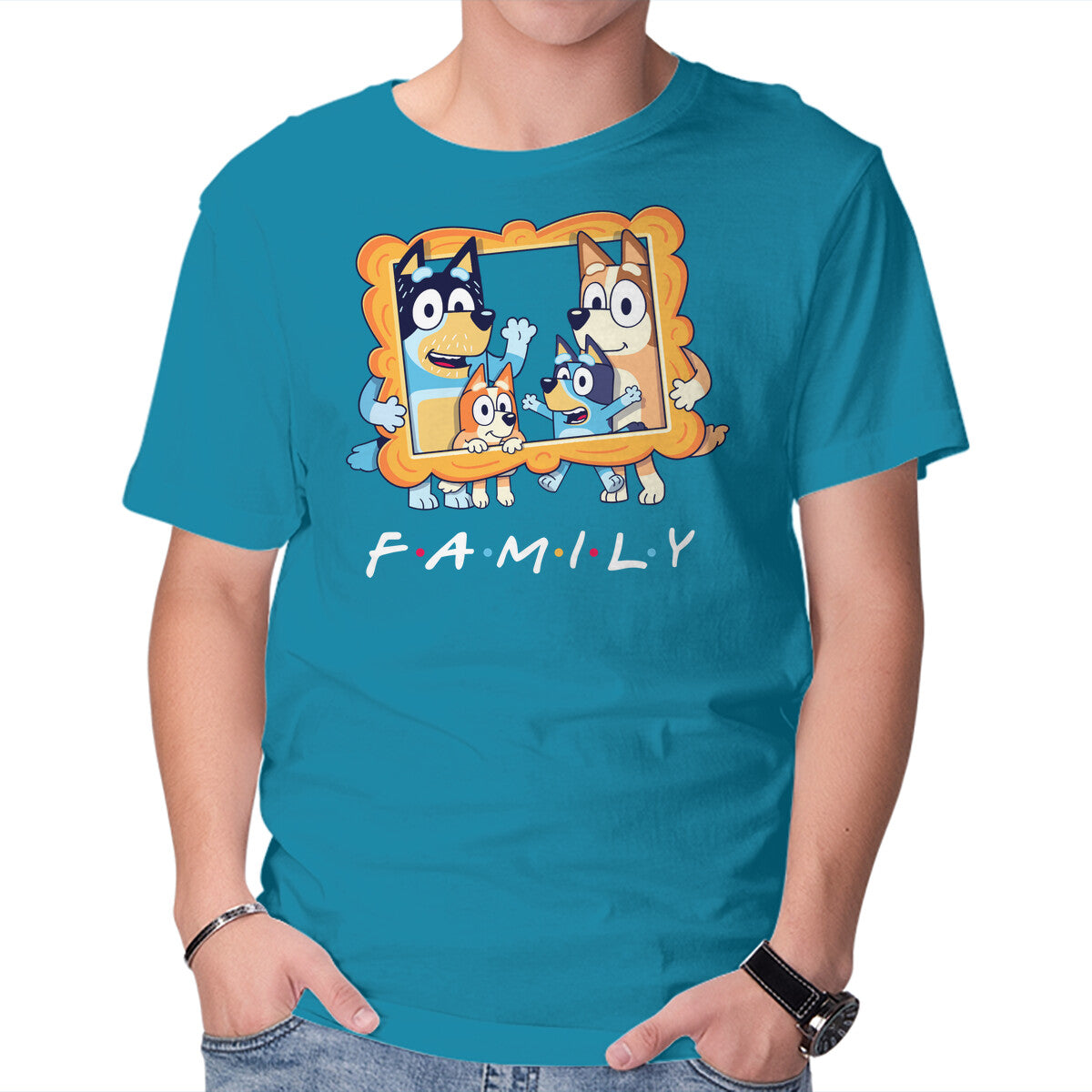 Family Friends – Dog Graphic T-Shirt in turquoise, product display