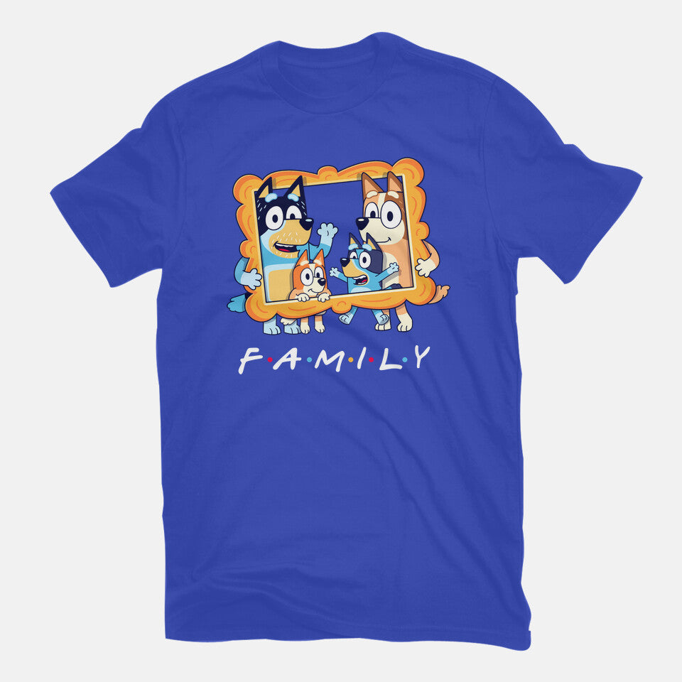 Family Friends – Dog Graphic T-Shirt in royal blue, flat-lay product view