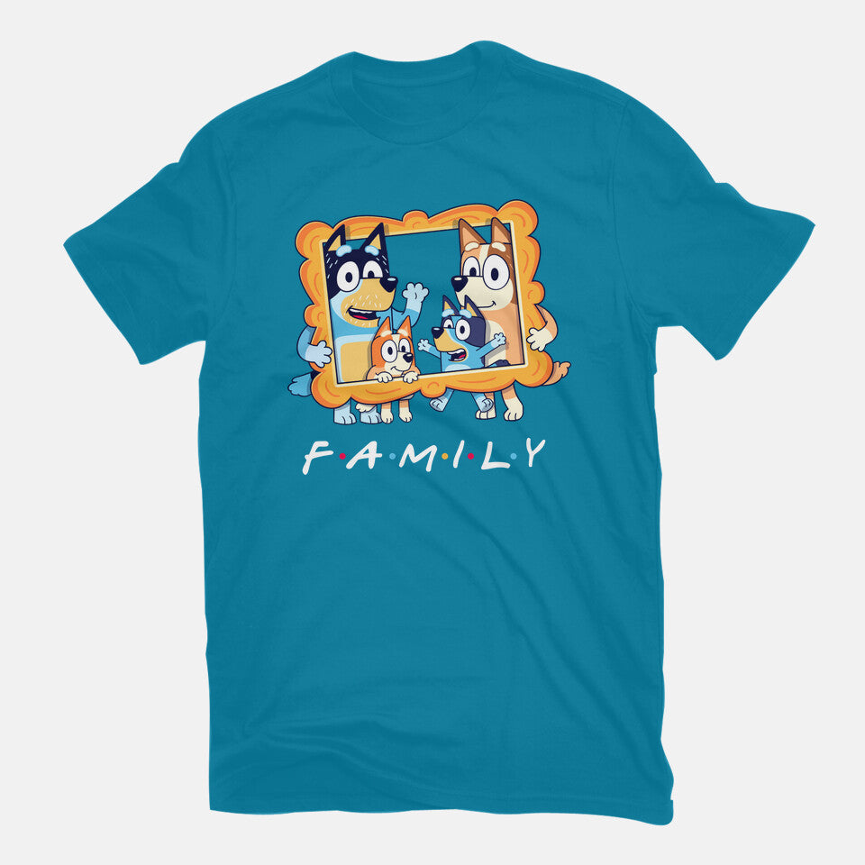 Family Friends – Dog Graphic T-Shirt in turquoise, flat-lay product view
