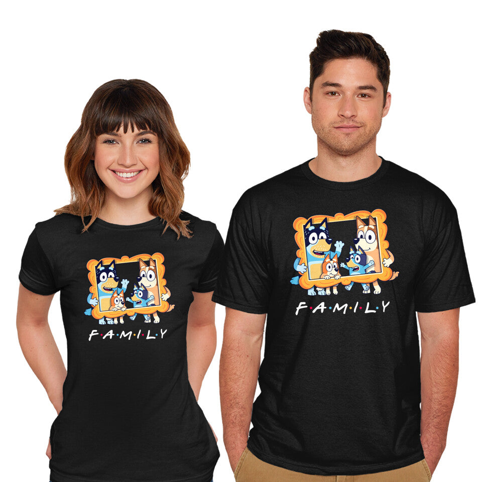 Model wearing black Family Friends – Dog Graphic T-Shirt