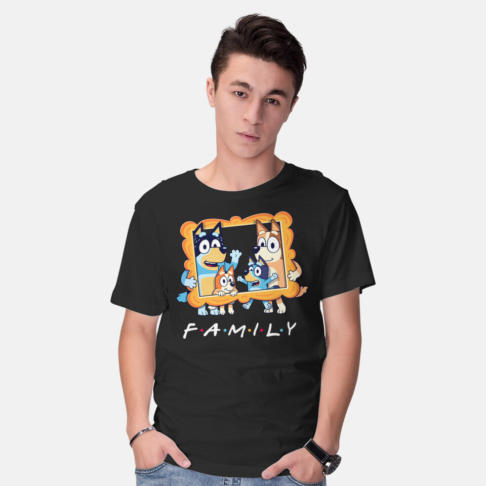 Model wearing black Family Friends – Dog Graphic T-Shirt