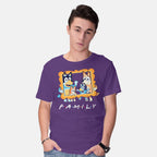 Model wearing purple Family Friends – Dog Graphic T-Shirt