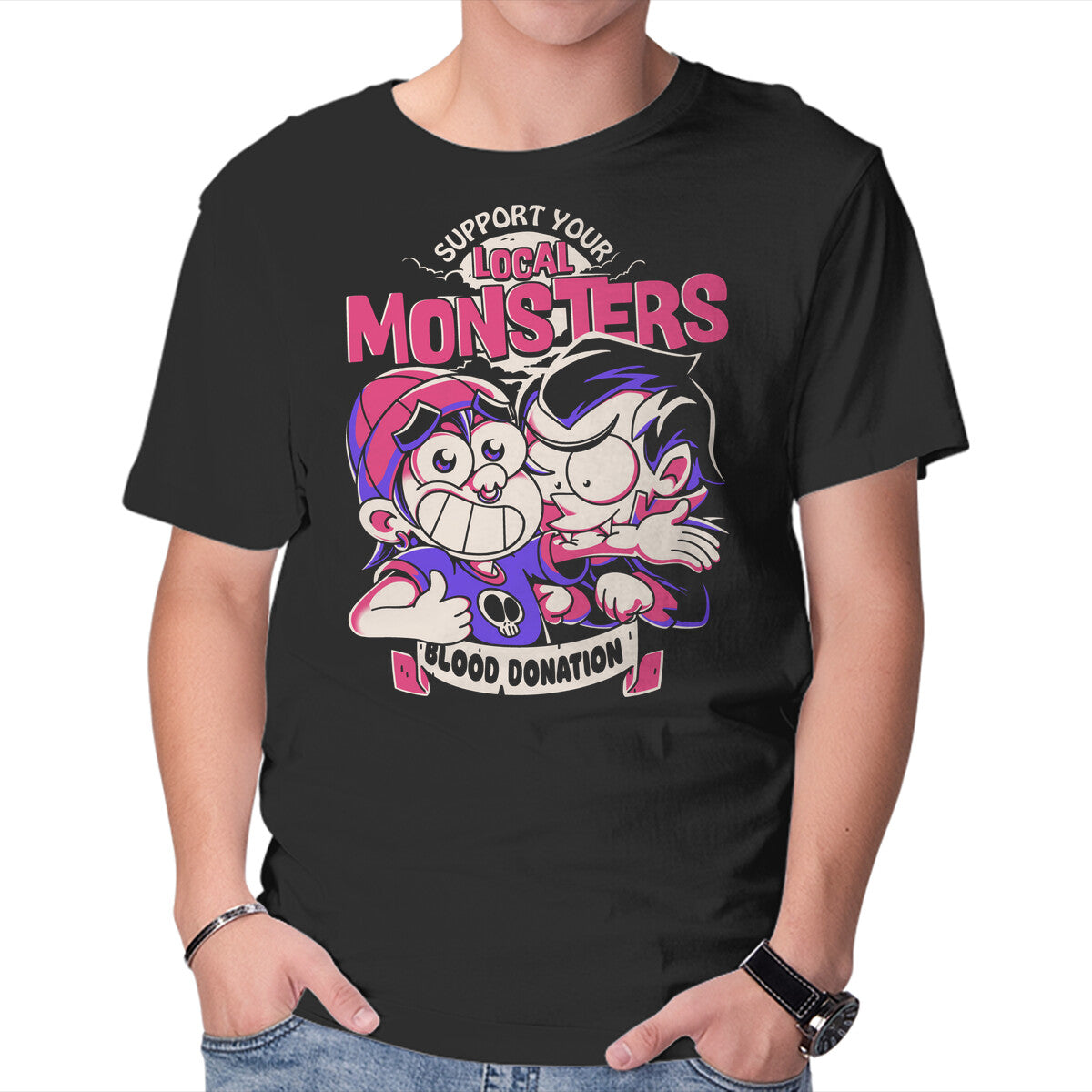 Support Your Local Vampire – Halloween Graphic T-Shirt in black, product display