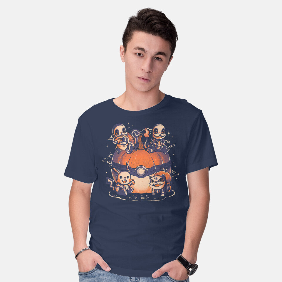 Model wearing navy Pokeween – Halloween Graphic T-Shirt
