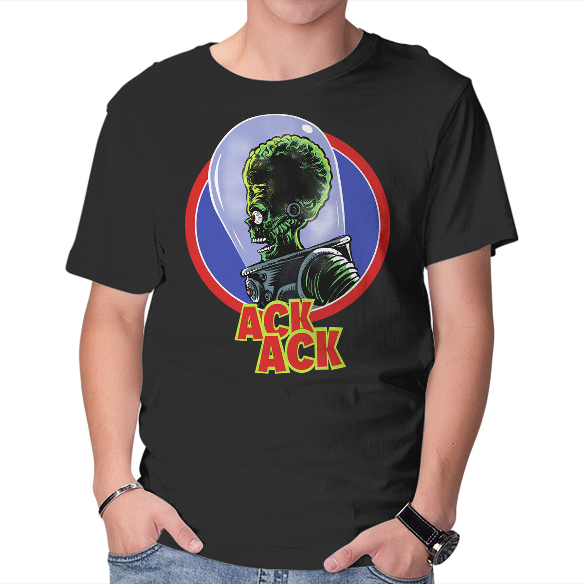 Ack Ack – Sci-Fi Graphic T-Shirt in black, product display
